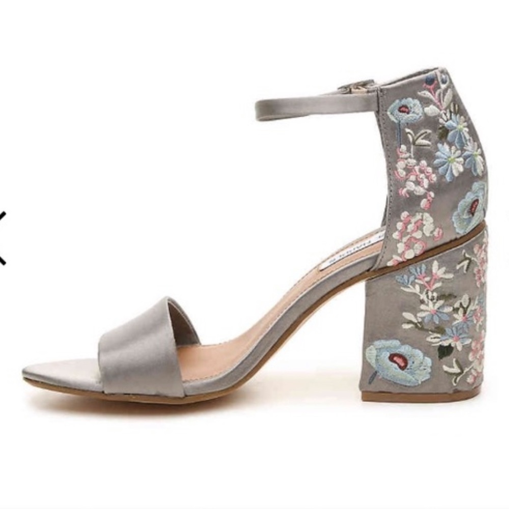 Steve Madden Silver Floral Embroidered Heels